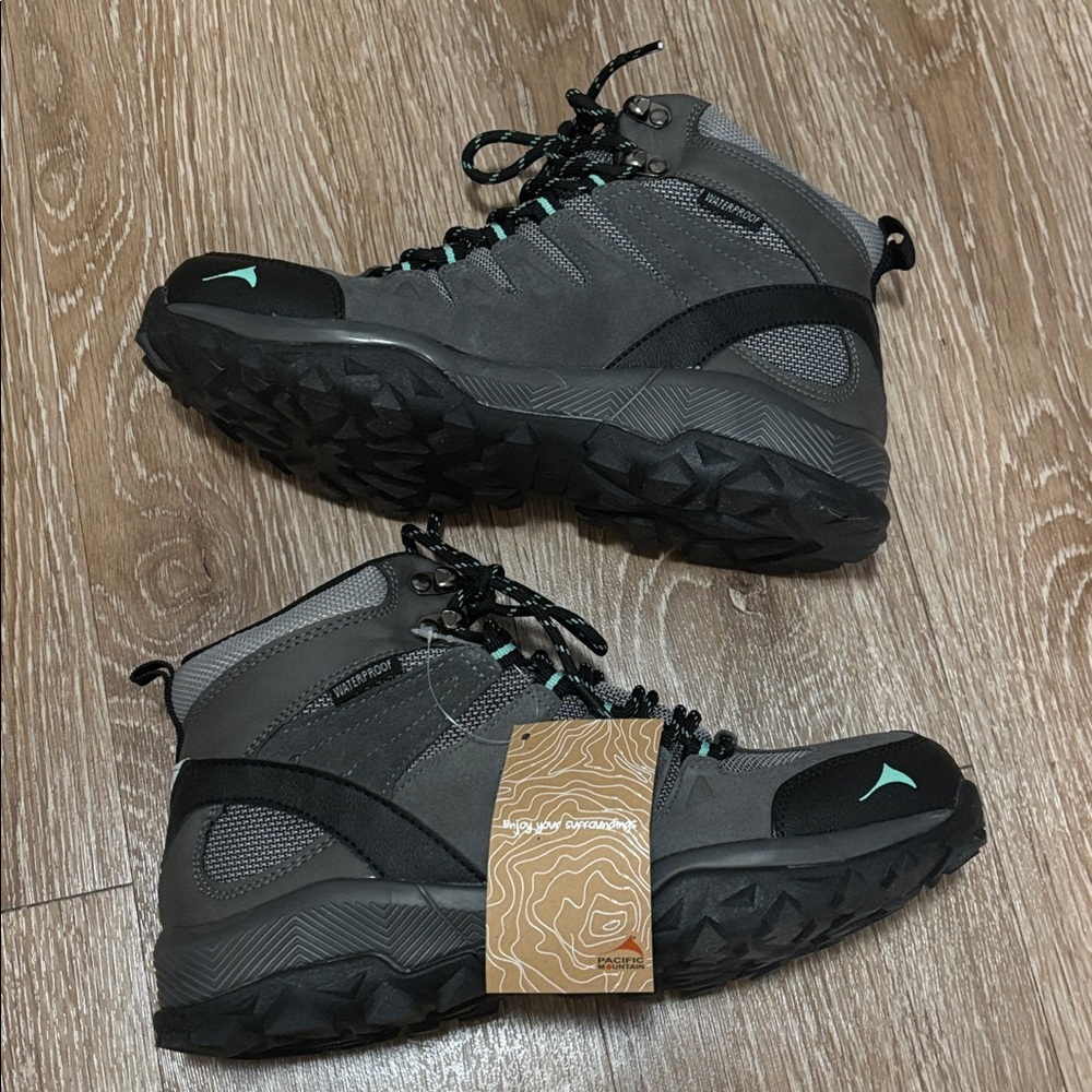 New! Women’s Pacific Mountain Boulder Mid Hiking Boot, gray/mint, 8 - Picture 2 of 9